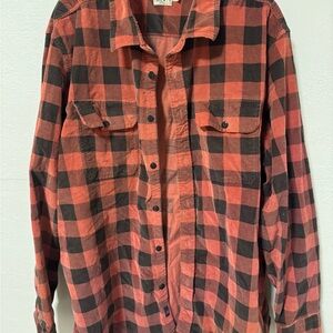 Faherty Red and Black Plaid Button-Up Shirt